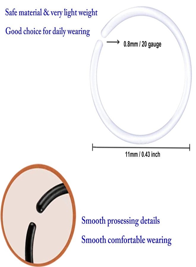Melimarry 60Pcs Anti-Allergy 20 Gauge Plastic Hoop Ear Retainers, Unisex Nose Rings, Clear, Black, for Sensitive Ears & Skin (Clear) - Image 2
